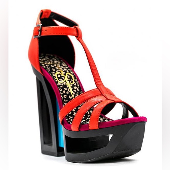 Jessica Simpson Tracie Wedge Sandal Multicolored Ankle strap Orange Artistic - Picture 8 of 8